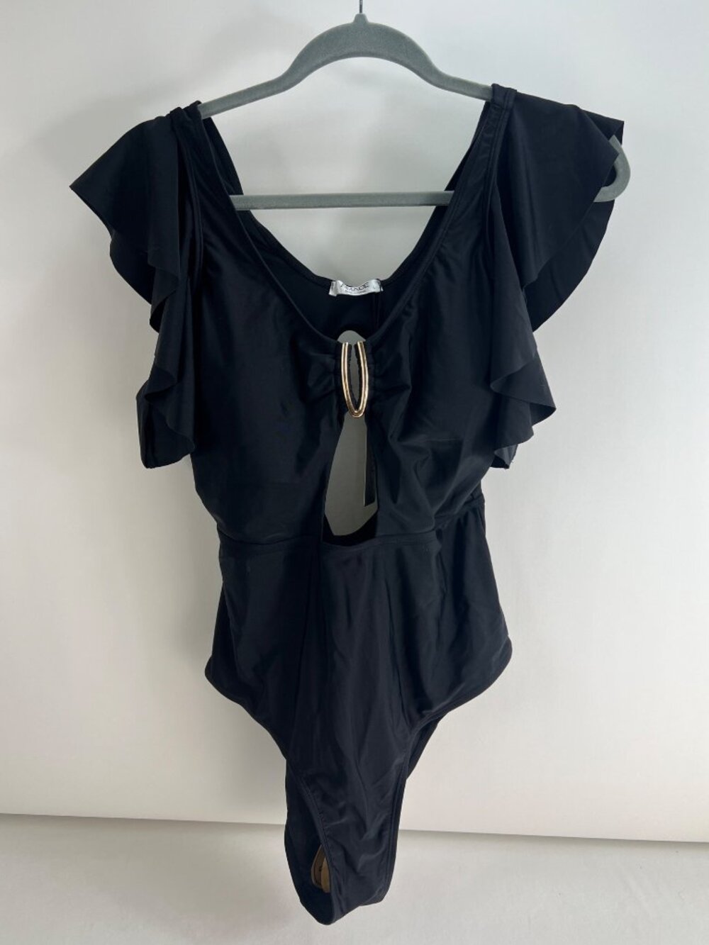 AI'Mage One Piece Swimsuit Tummy Control sz L Black with Gold Accents